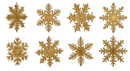Eight Gold Snowflake Designs Vintage Winter Holiday Jewelry Patterns Elegant Interlocking Metal Craft