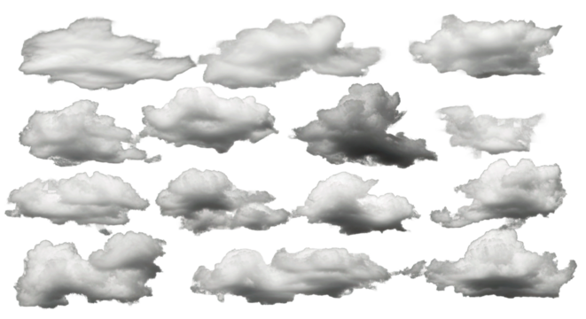Digital Clouds Clipart Images Collection with Checkered Background Stock Photography Asset