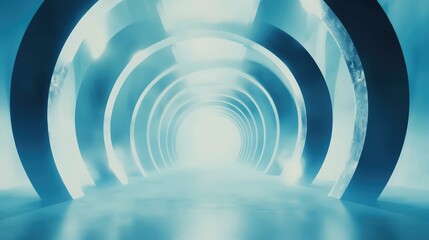 Obraz premium Futuristic tunnel in blue light leading forward