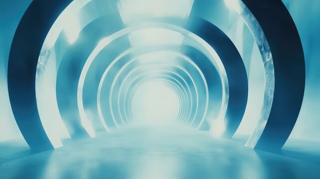 Futuristic tunnel in blue light leading forward