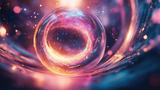 Glowing energy orb containing cosmic universe