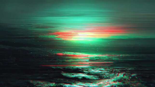 Glitch art landscape with digital pixel sorting effect