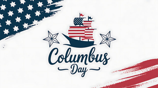 Columbus Day design with sailing ship, stars and American flag brush strokes holiday celebration - Powered by Adobe