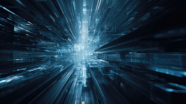 Digital data stream tunnel creating a futuristic virtual reality