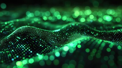 Digital wave data flow abstract green particles