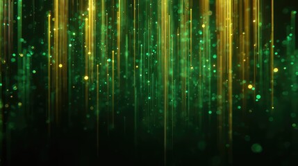 Green gold light trails falling with bokeh particles