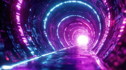 Sci fi cyber tunnel showing neon light glow