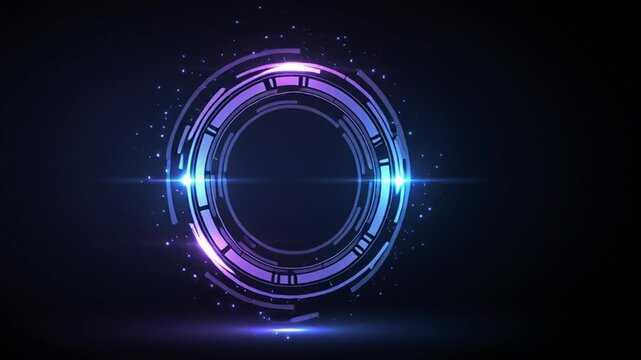 Dynamic high-tech digital media visualization a glowing abstract circular interface with light trails, symbolizing data flow, innovation, and technological progress