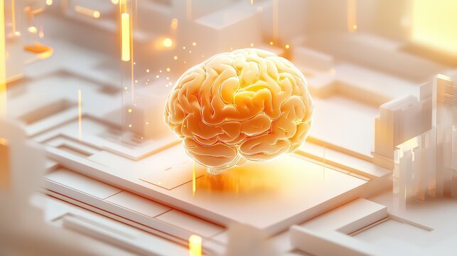 Glowing artificial intelligence brain on futuristic circuit board
