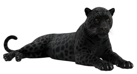 Black panther lying down isolated on transparent background