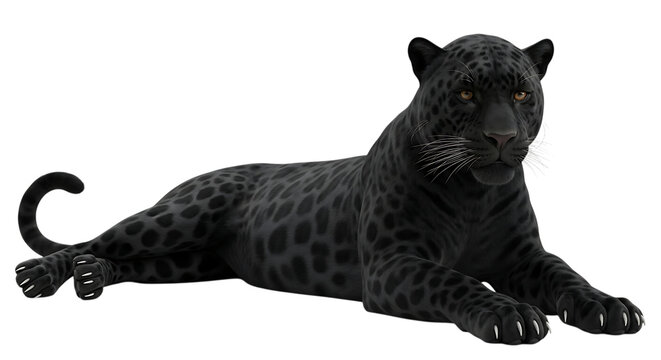 Black panther lying down isolated on transparent background - Powered by Adobe