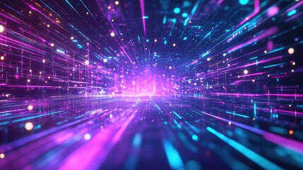 Digital data stream flowing through abstract network tunnel