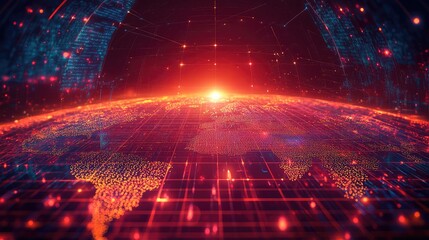 Global data network projecting world map concept