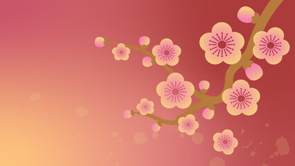 Chinese Plum Blossom Banner Background. Happy Lunar New Year Illustration. Floral Chinoiserie Cover Wallpaper.