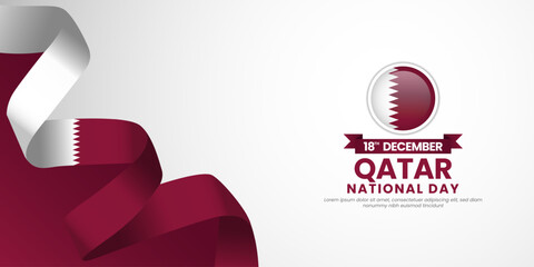 Qatar national day banner background 18th december design element with waving ribbon flag