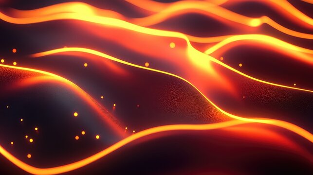 Abstract fiery glowing waves flowing energy particles