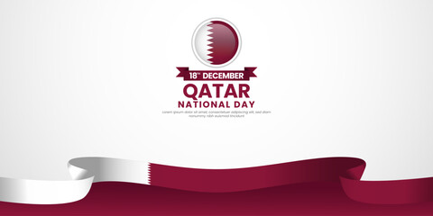 Qatar national day banner background 18th december design element with waving ribbon flag
