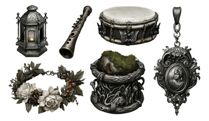 Isolated Enchanted Forest Festival Props with Transparent Background for Design