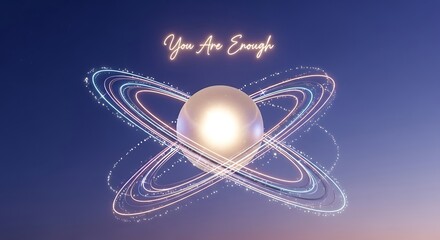 Believe in yourself with this glowing orb and neon rings radiating positivity, perfect for motivational campaigns and wellness brands, inspiring confidence and self-love