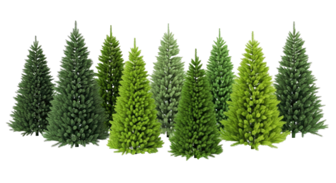 Variety of Green Pine Trees Isolated on White Background for Christmas and Nature Design
