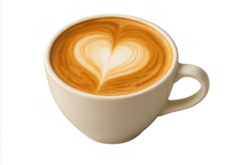 Coffee cup with heart latte art, offering a comforting hot beverage experience, isolated with transparent background
