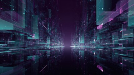 Virtual metaverse city creating abstract digital technology landscape