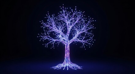 Abstract radiant tree made of light and connected particles, representing digital growth.