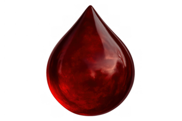 Blood drop reflecting a warm glow, symbolizing health, donation, life, and medical care on transparent background