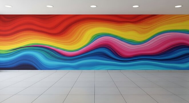 Vibrant Abstract Wall Mural – Red, Orange, Yellow, Blue & Pink Modern Room Art.