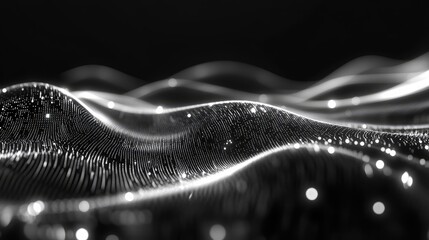 Digital data flowing particles network background monochrome