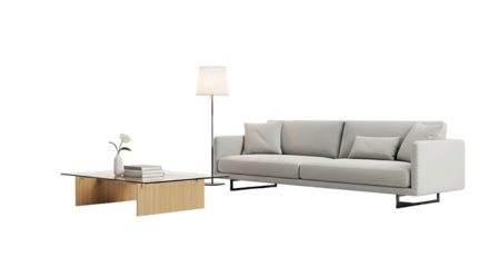 Minimalist Living Room Furniture Gray Sofa Wooden Coffee Table Modern Floor Lamp