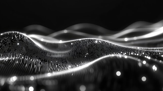 Digital data flowing particles network background monochrome - Powered by Adobe
