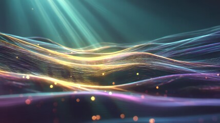 Data waves flowing across abstract digital landscape