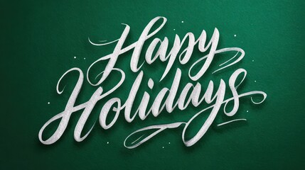 Elegant white script typography wishing happy holidays on a dark green textured background