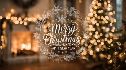 Warm and cozy christmas eve scene with a decorated tree fireplace and festive lights creating a magical holiday atmosphere