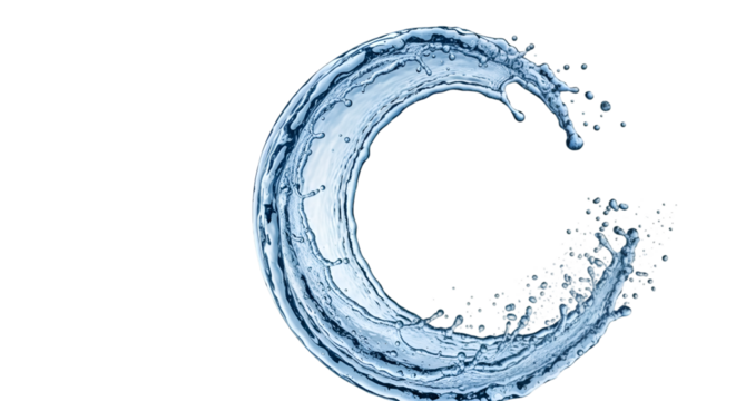 Circular Water Splash with Droplets on Black Background