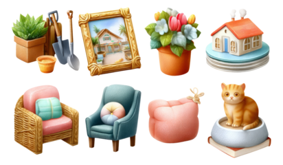 Charming Collection of Gardening and Home Decor Elements for Stock Photos