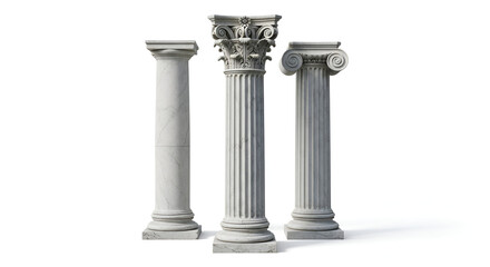 Three Classical Architectural Columns on White architecture