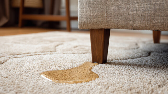 Pet urine liquid stain on living room carpet