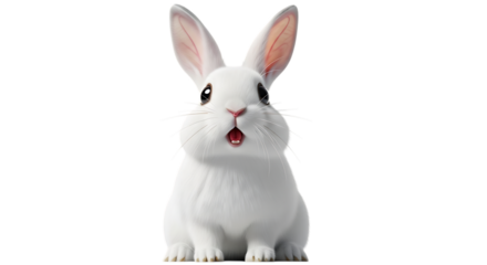 Cute white bunny rabbit figurine isolated on transparent background