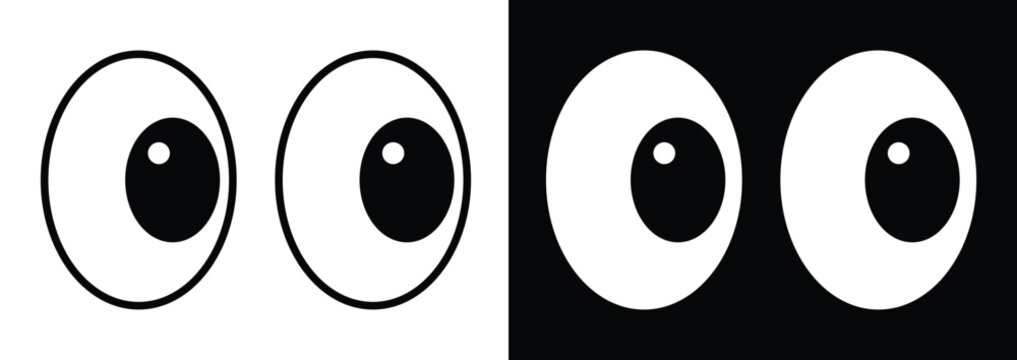 Cartoon eyes looking in opposite directions on black and white background