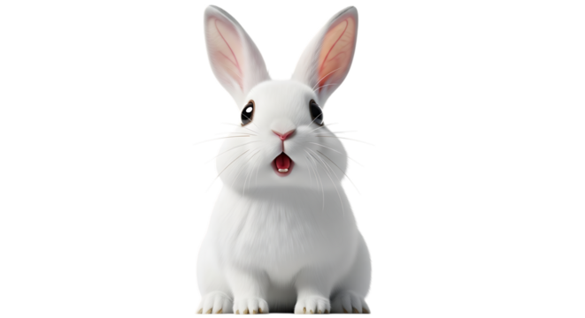 Cute white bunny rabbit figurine isolated on transparent background