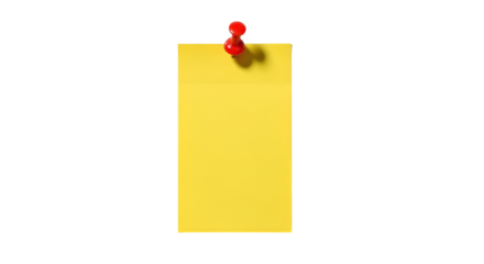 Yellow sticky note with red pushpin on black background