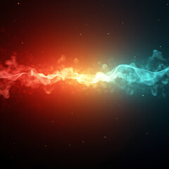 Abstract glowing energy wave with red and blue colors and particles