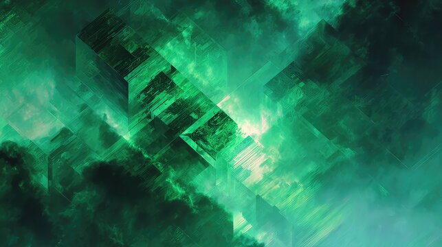 Green digital abstract data with geometric shapes