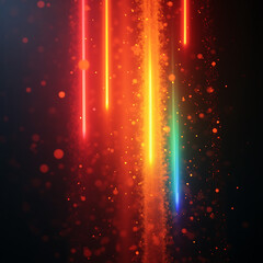 Vertical streaks of colorful light with glowing particles on dark background