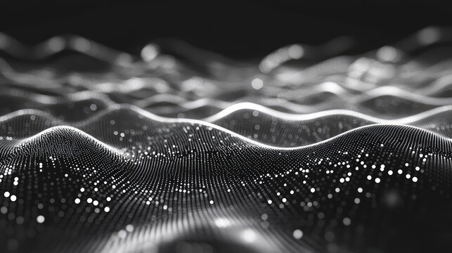 Digital particles forming data waves flowing abstractly
