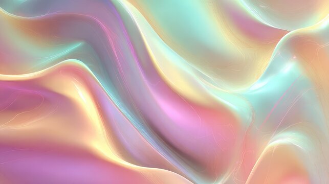 Flowing pastel iridescent waves creating abstract background texture