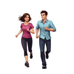 Fototapeta premium Young woman and man jogging together in athletic clothing 