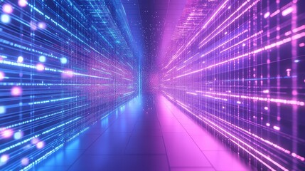 Digital data moving through futuristic network corridor